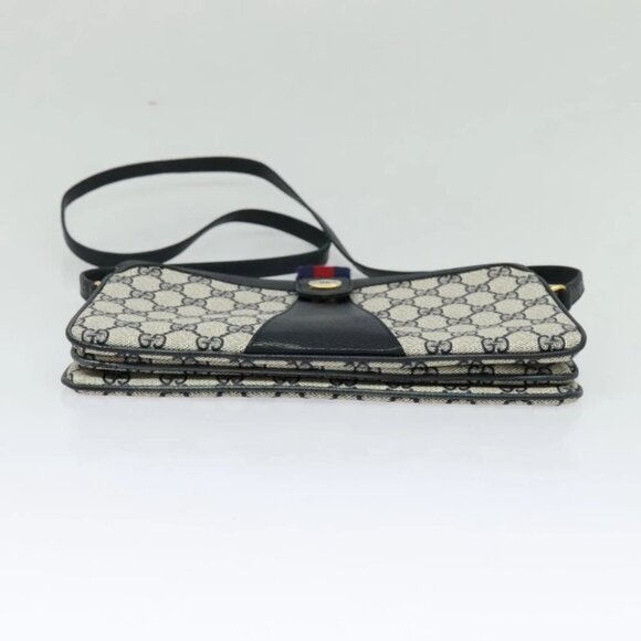 GUCCI GG Supreme Sherry Line Shoulder Bag PVC Navy Gold - Picture 6 of 14